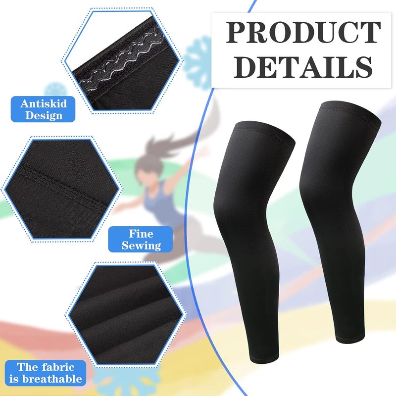 JEFHOMKIT 2Pairs Leg Sleeves,Full Leg Compression Sleeve,Compression Long Knee Sleeve,Sports Compression UV Long Leg Sleeves with Anti-slip Silicone Strips for Men Women Running Basketball Football(White&Black) - Image 4